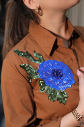 Brown flower cotton shirt